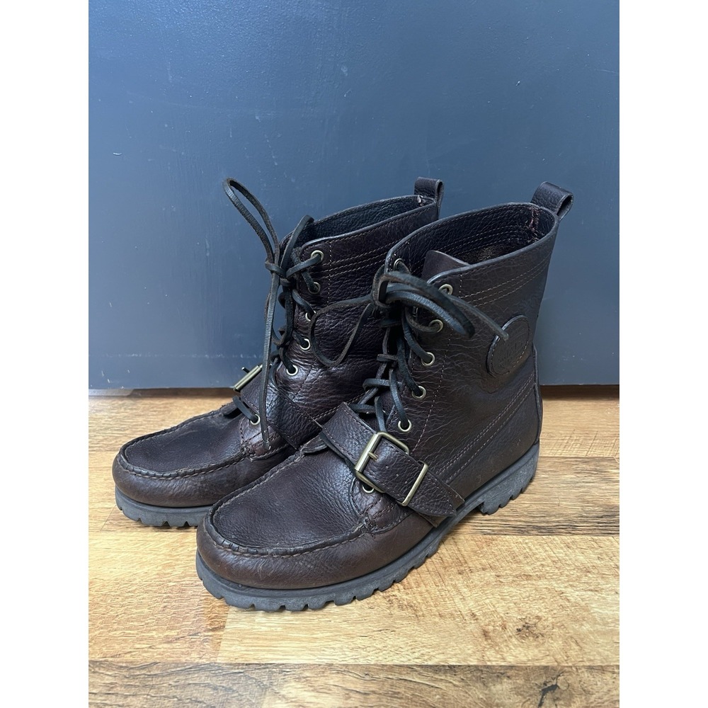 Polo Ralph Lauren Ranger POLO Country Tumbled Grain Brown Leather Boots Mens 8.5